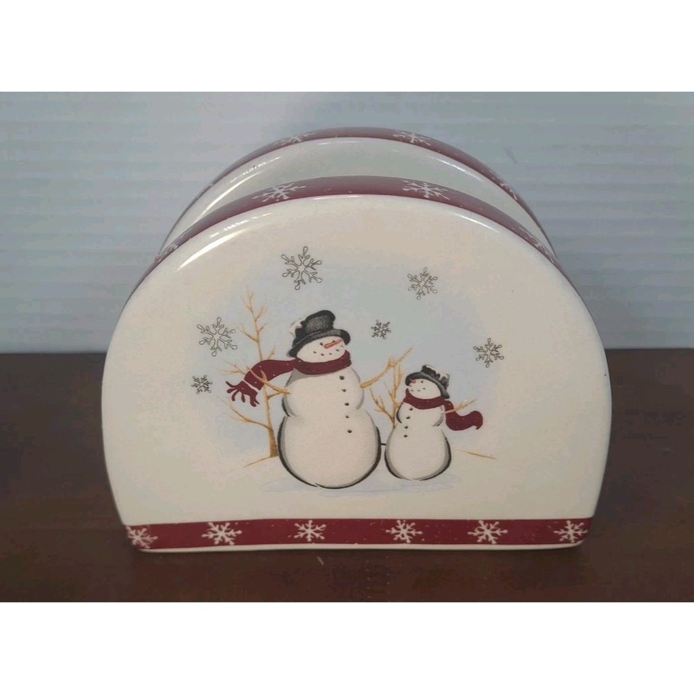 Royal Seasons‎ Stoneware Jolly Snowmen Ceramic Napkin Holder 5" Wide X 4" Tall